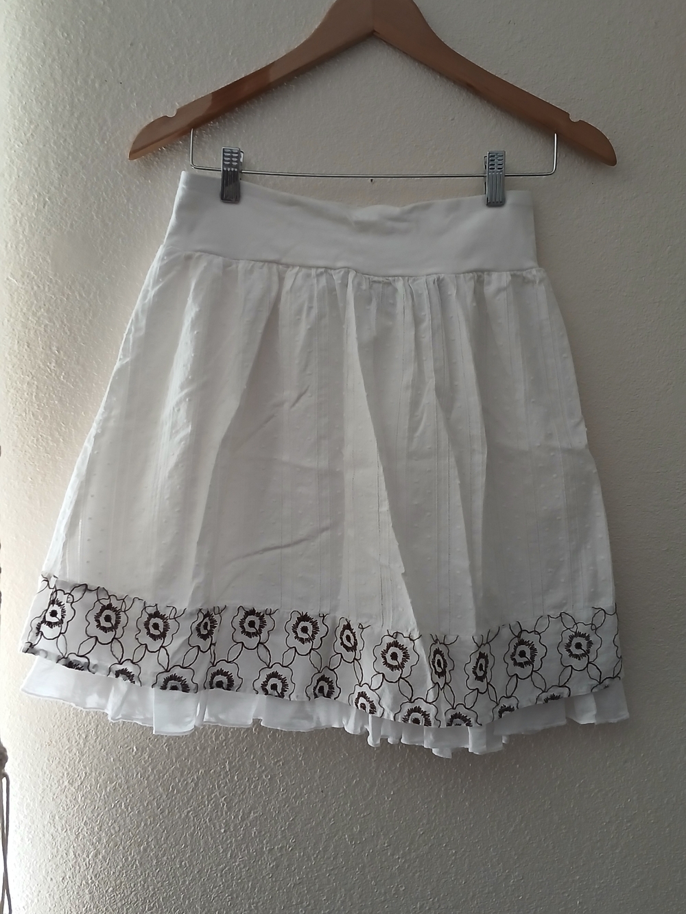White Floral-Trim Cotton Circle Skirt